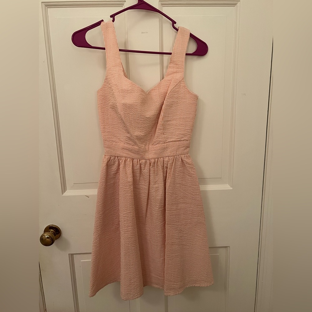Lauren James Orange and White Seersucker Tie Back Dress